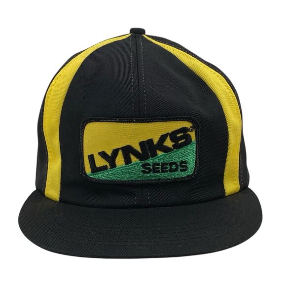 VTG 80s Lynks Seeds Trucker Hat Cap Adjustable K Brand Farmer Snapback USA (H10) - Picture 1 of 9